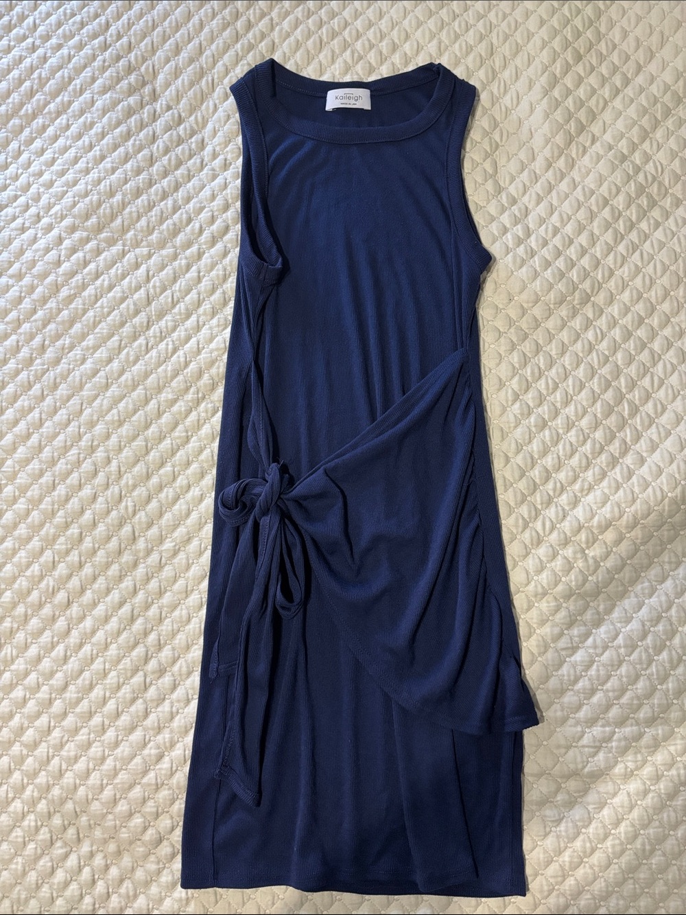 Vince Sleeveless Navy Tie-Side Midi Dress